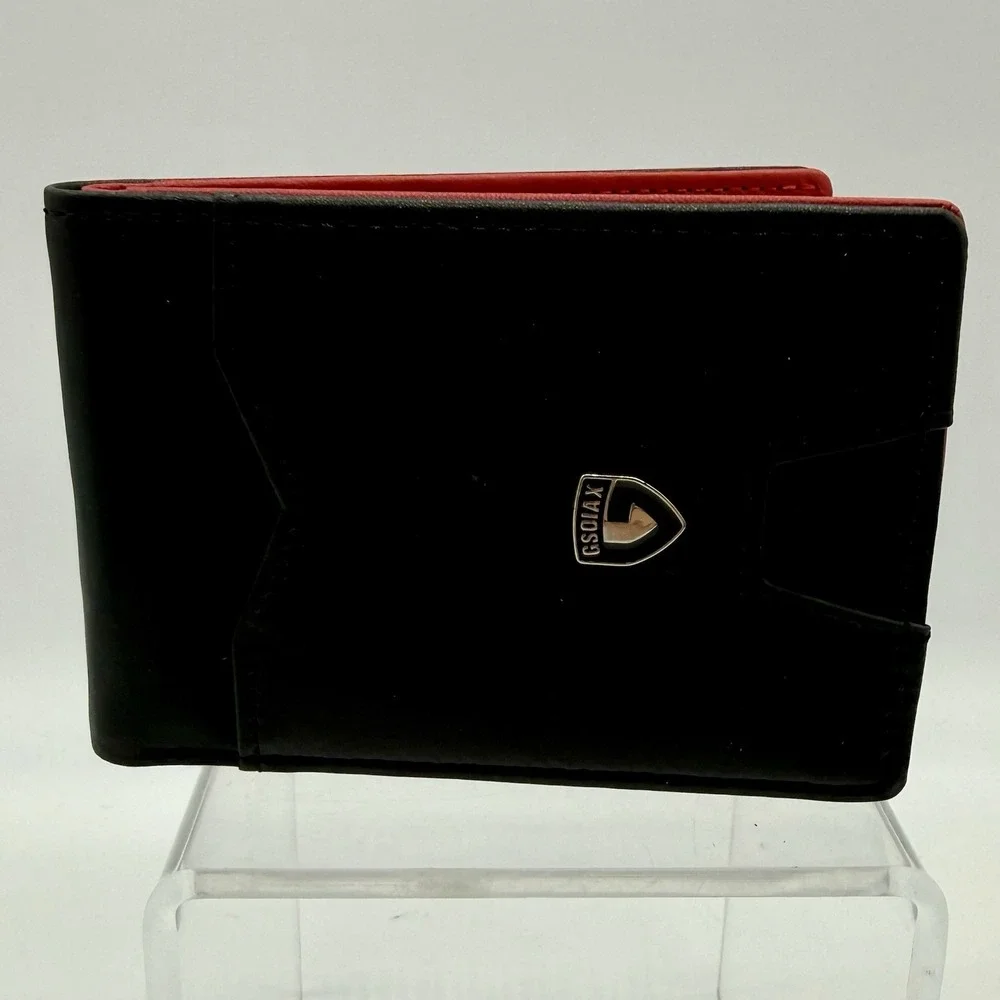 GSOIAX‎ Slim Wallet Rfid Blocking Faux Leather Bifold Front Pocket Black & Red